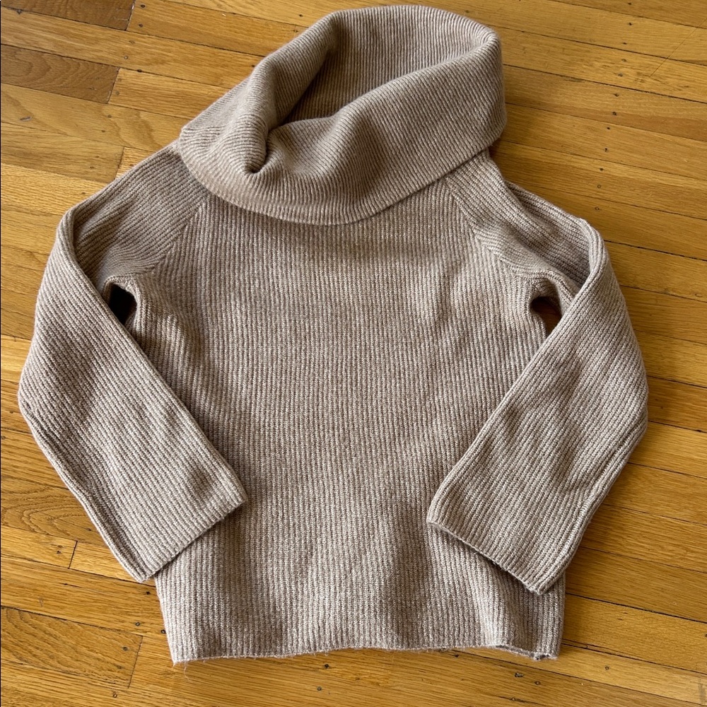 H&M Ribbed Taupe Cowl Neck Sweater